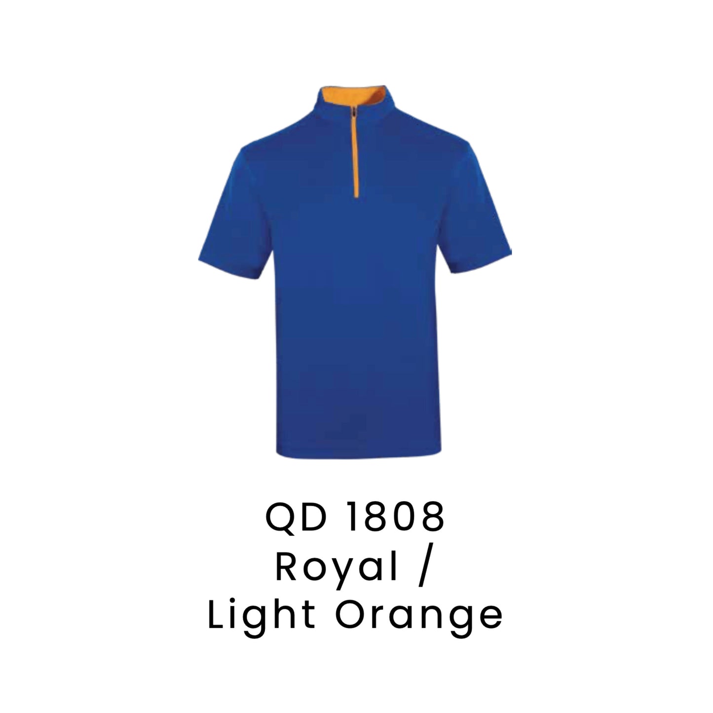 QD 1808 Royal / Light Orange - QD18 unisex microfibre half-zip mock neck shirt with a light orange zip placket