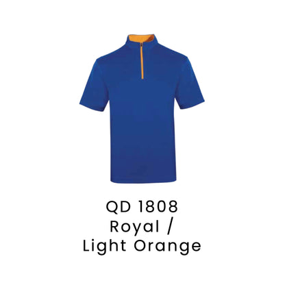 QD 1808 Royal / Light Orange - QD18 unisex microfibre half-zip mock neck shirt with a light orange zip placket