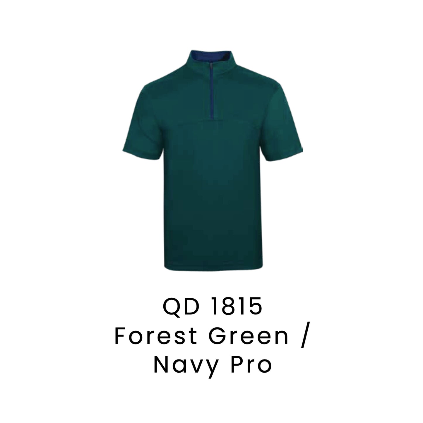 QD 1815 Forest Green / Navy Pro - QD18 unisex microfibre half-zip mock neck shirt with a navy pro zip placket