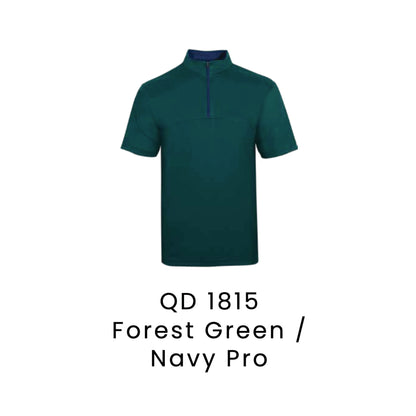 QD 1815 Forest Green / Navy Pro - QD18 unisex microfibre half-zip mock neck shirt with a navy pro zip placket