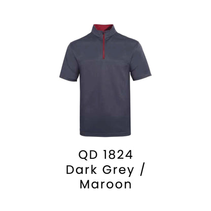 QD 1824 Dark Grey / Maroon - QD18 unisex microfibre half-zip mock neck shirt with a maroon zip placket