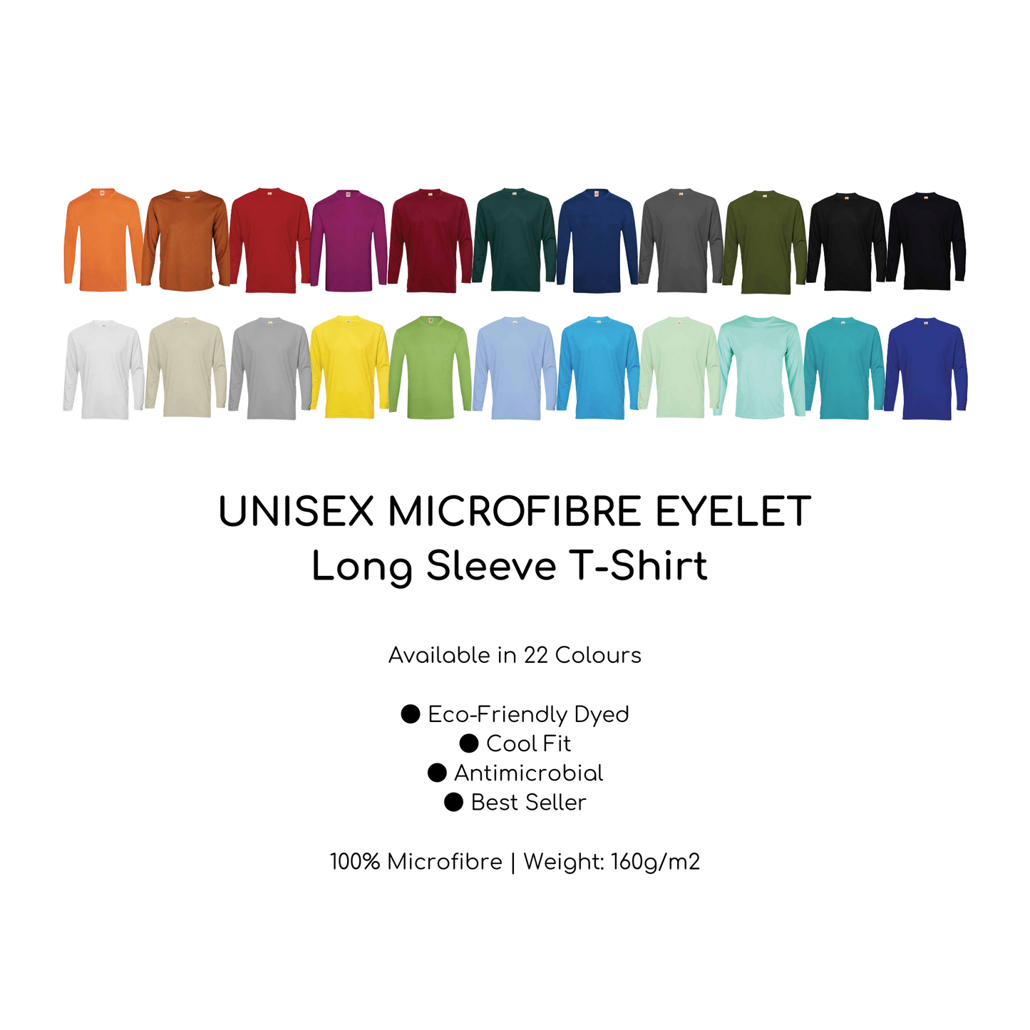 Custom T-Shirt - Unisex Microfibre Eyelet Long Sleeve T-Shirt | Plain | QD54