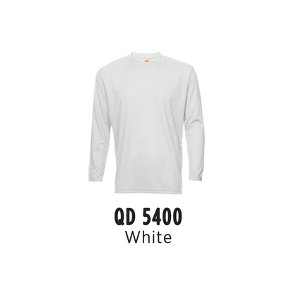 Custom T-Shirt Long Sleeve - Unisex Microfibre Eyelet | Plain | White | QD5400