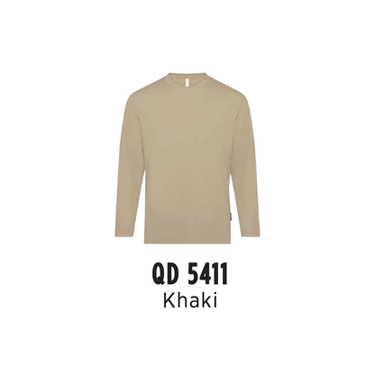 Custom T-Shirt Long Sleeve - Unisex Microfibre Eyelet Long Sleeve T-Shirt | Plain | Khaki | QD5411