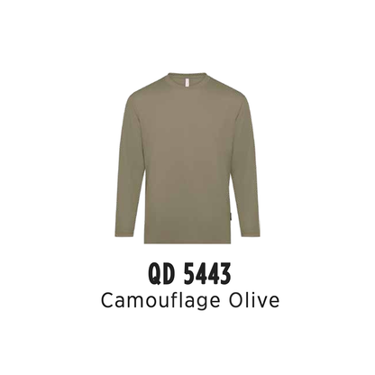 Custom T-Shirt Long Sleeve - Unisex Microfibre Eyelet Long Sleeve T-Shirt | Plain | Camouflage Olive | QD5443