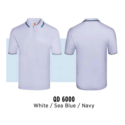 Polo | Tipped Collar & Cuff | Microfibre | Unisex | 140gsm | White / Sea Blue / Navy | QD6000