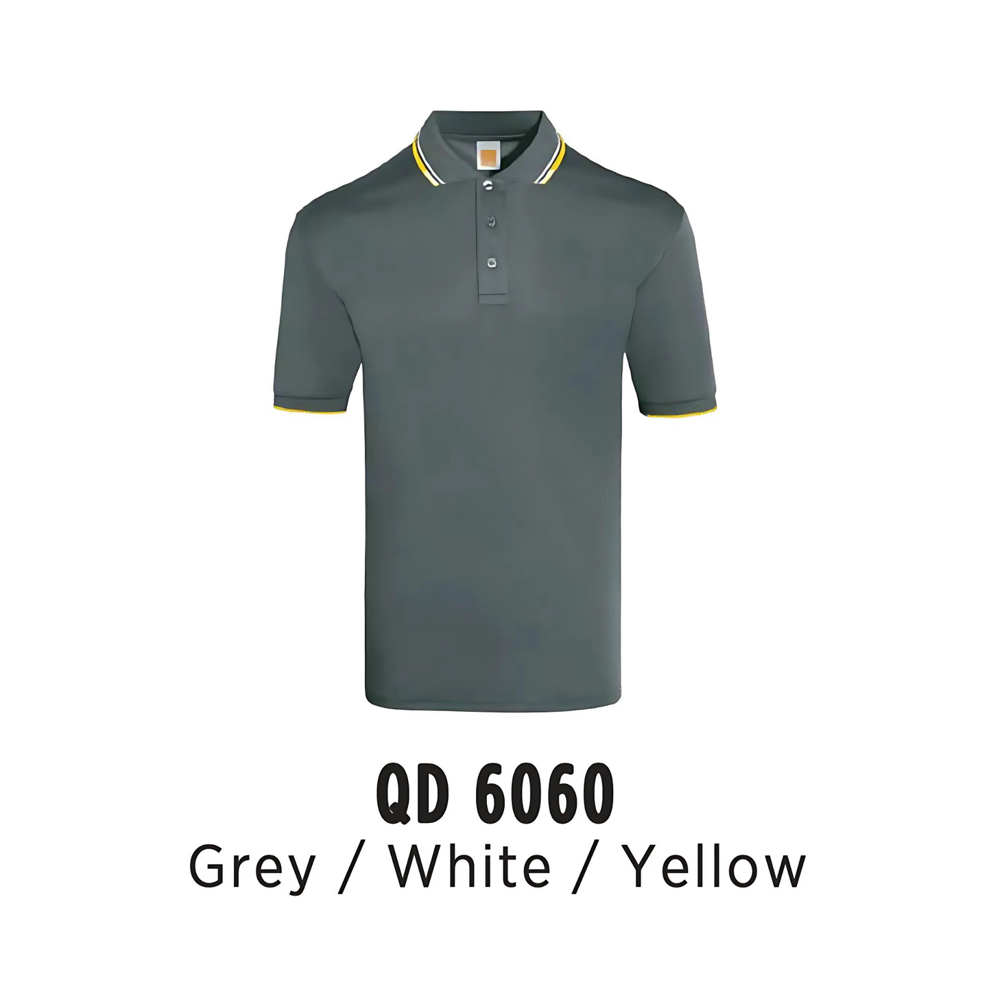 Polo | Tipped Collar & Cuff | Microfibre | Unisex | 140gsm | Grey / White / Yellow | QD6060