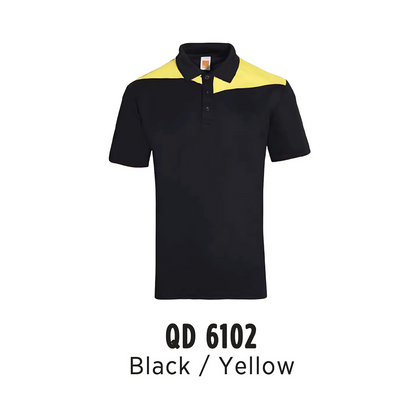 Polo | Cut & Sew | Microfibre Eyelet | Unisex | 160gsm | Black / Yellow | QD6102