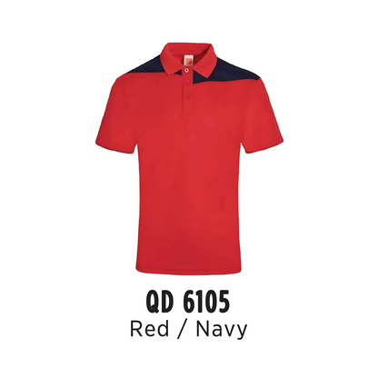 Polo | Cut & Sew | Microfibre Eyelet | Unisex | 160gsm | Red / Navy | QD6105