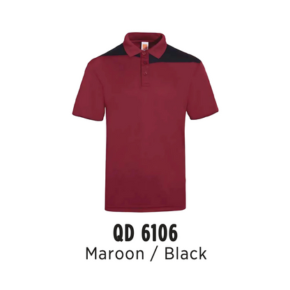 Polo | Cut & Sew | Microfibre Eyelet | Unisex | 160gsm | Maroon / Black | QD6106