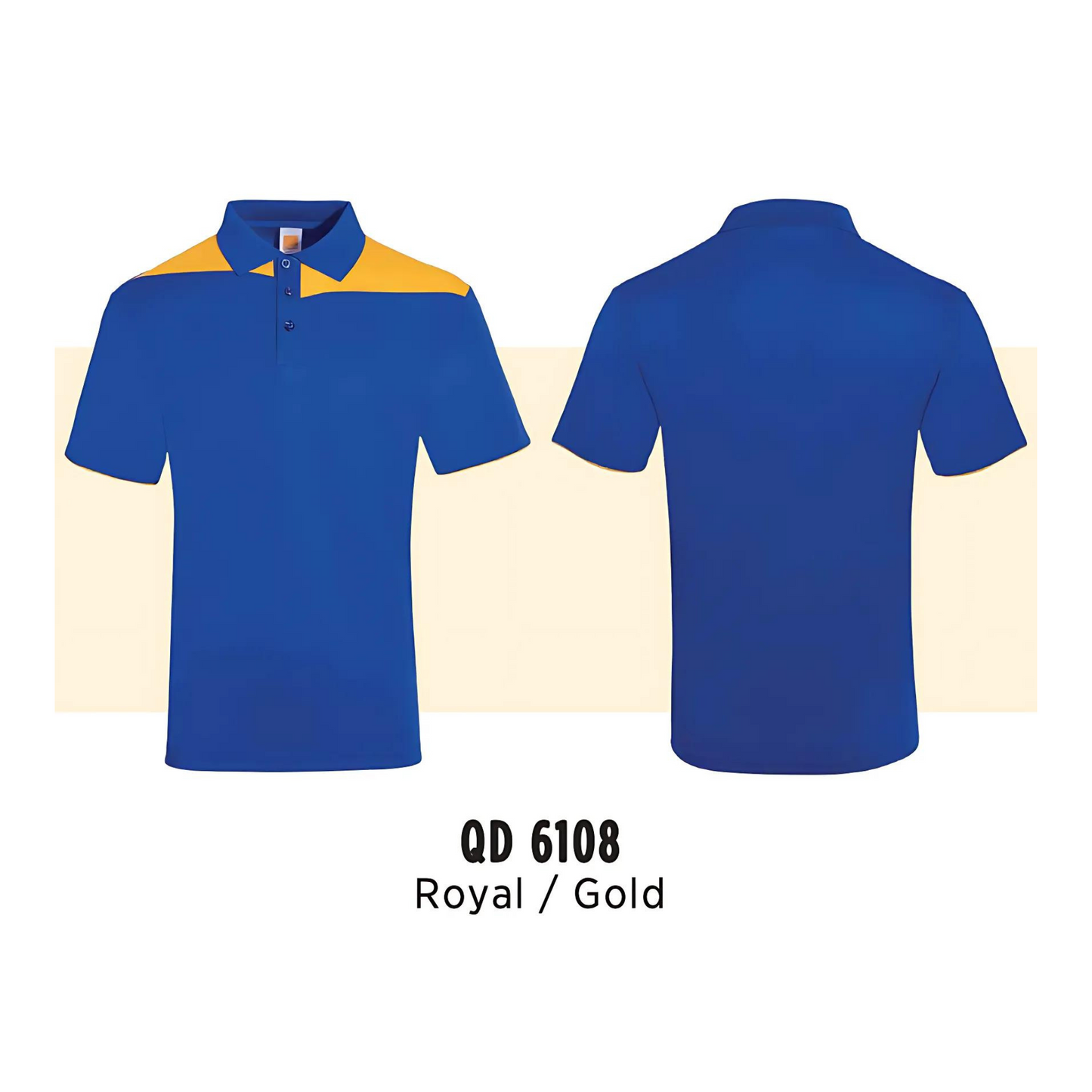 Polo | Cut & Sew | Microfibre Eyelet | Unisex | 160gsm | Royal / Gold | QD6108