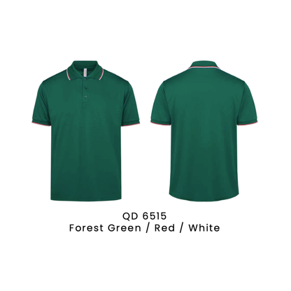 qd6515-polo-unisex-microfibre-tipped-collar-and-cuff-forest-green-red-white