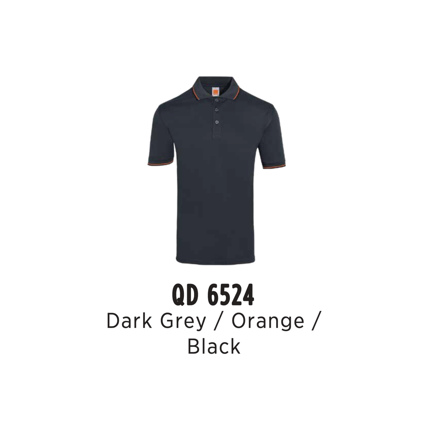 qd6524-custom-polo-unisex-microfibre-tipped-collar-and-cuff-dark-grey-orange-black