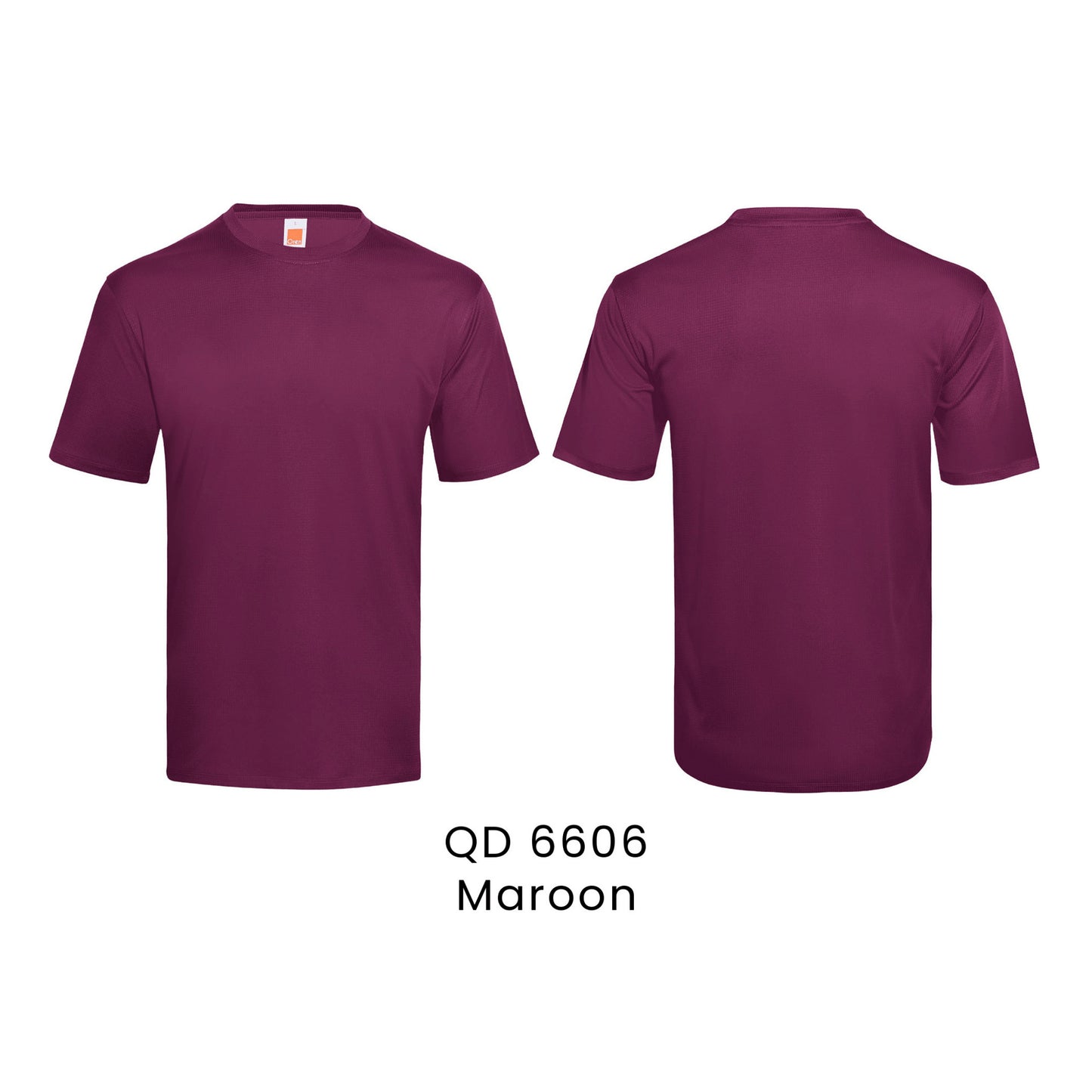 QD 6606 Maroon - QD66 unisex check jacquard antibacterial t-shirt shown front and back in 100% polyester 140gsm