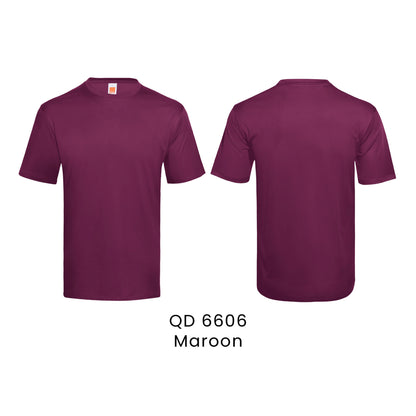 QD 6606 Maroon - QD66 unisex check jacquard antibacterial t-shirt shown front and back in 100% polyester 140gsm
