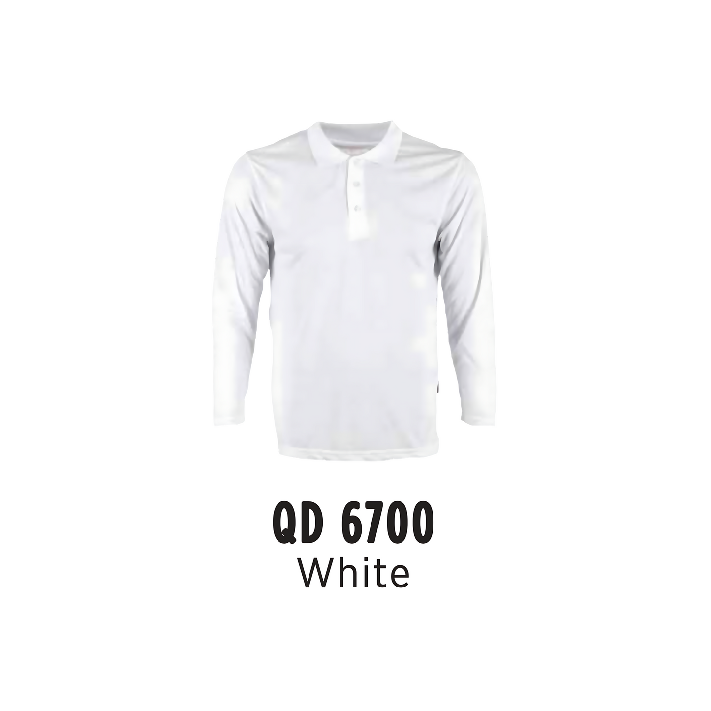 Custom Polo Long Sleeve - Unisex Microfibre Eyelet Polo Shirt | Plain | White | QD6700