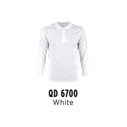 Custom Polo Long Sleeve - Unisex Microfibre Eyelet Polo Shirt | Plain | White | QD6700