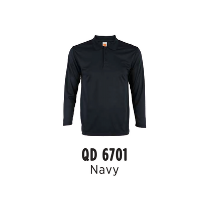 Custom Polo Long Sleeve - Unisex Microfibre Eyelet Polo Shirt | Plain | Navy | QD6701