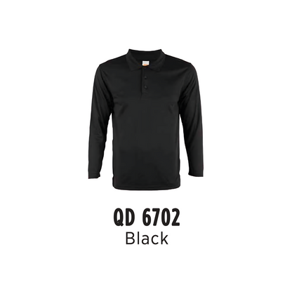 Custom Polo Long Sleeve - Unisex Microfibre Eyelet Polo Shirt | Plain | Black | QD6702