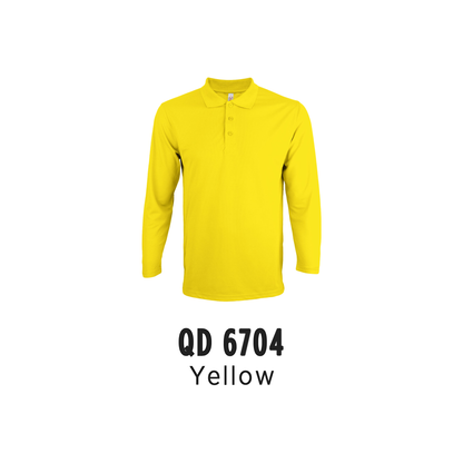 Custom Polo Long Sleeve - Unisex Microfibre Eyelet Polo Shirt | Plain | Yellow | QD6704