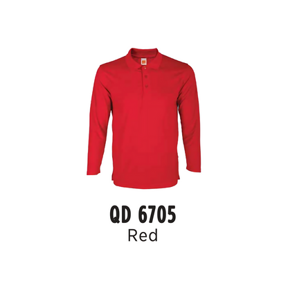 Custom Polo Long Sleeve - Unisex Microfibre Eyelet Polo Shirt | Plain | Red | QD6705