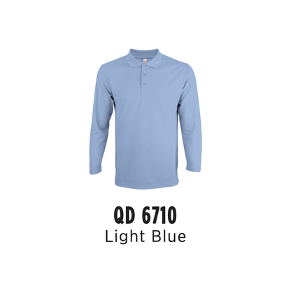 Custom Polo Long Sleeve - Unisex Microfibre Eyelet Polo Shirt | Plain | Light Blue | QD6710