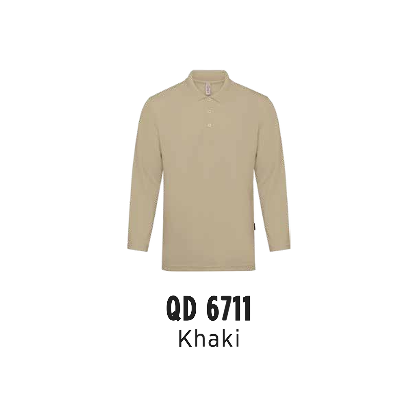 Custom Polo Long Sleeve - Unisex Microfibre Eyelet Long Sleeve Polo Shirt | Plain | Khaki | QD6711