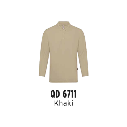 Custom Polo Long Sleeve - Unisex Microfibre Eyelet Long Sleeve Polo Shirt | Plain | Khaki | QD6711