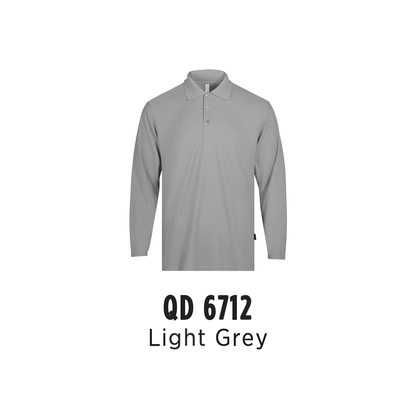 Custom Polo Long Sleeve - Unisex Microfibre Eyelet Long Sleeve Polo Shirt | Plain | Light Grey | QD6712