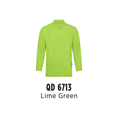 Custom Polo Long Sleeve - Unisex Microfibre Eyelet Long Sleeve Polo Shirt | Plain | Lime Green | QD6713