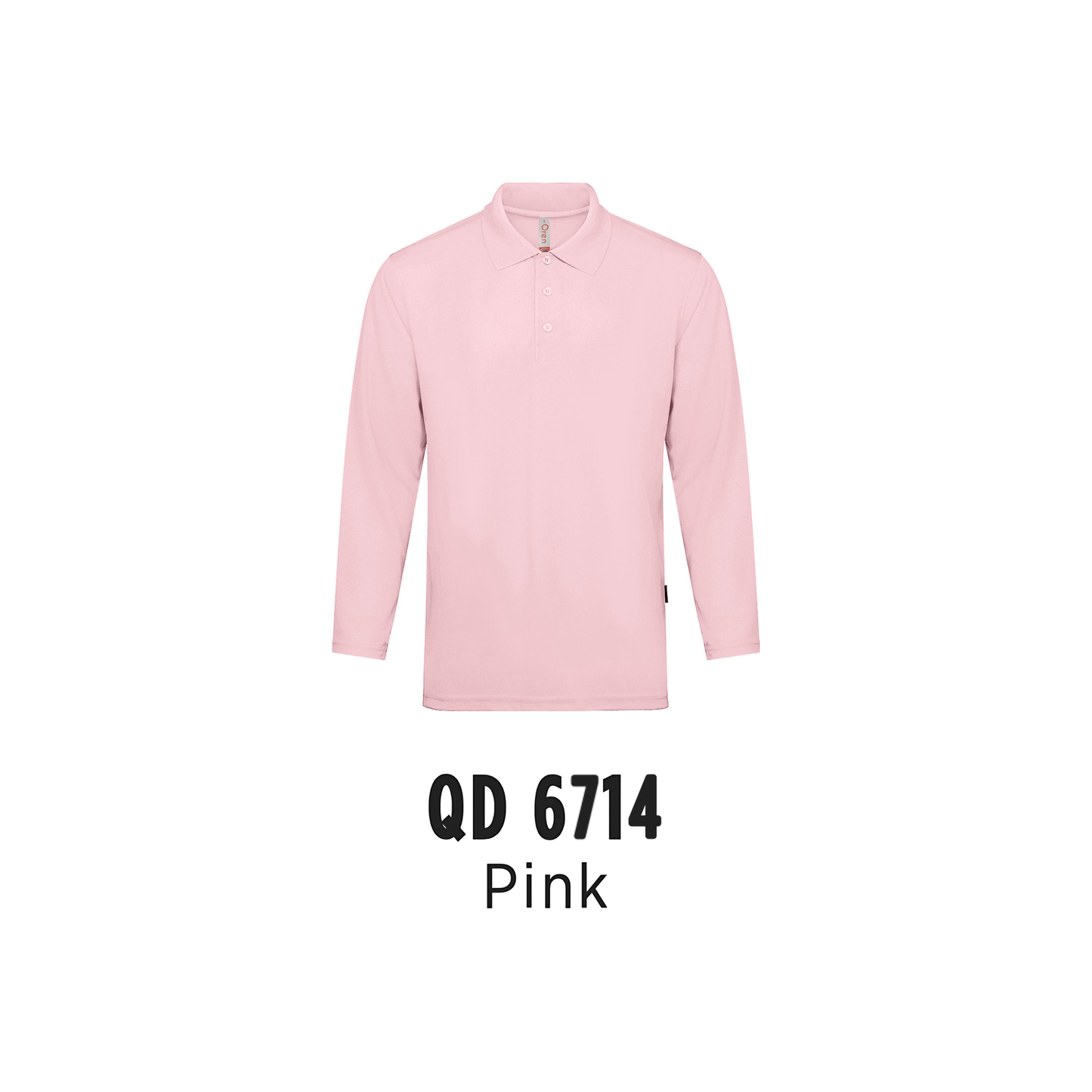 Custom Polo Long Sleeve - Unisex Microfibre Eyelet Long Sleeve Polo Shirt | Plain | Pink | QD6714