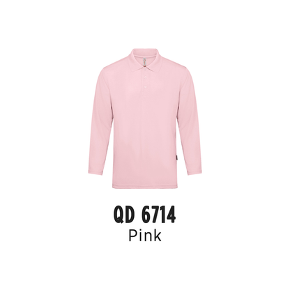 Custom Polo Long Sleeve - Unisex Microfibre Eyelet Long Sleeve Polo Shirt | Plain | Pink | QD6714