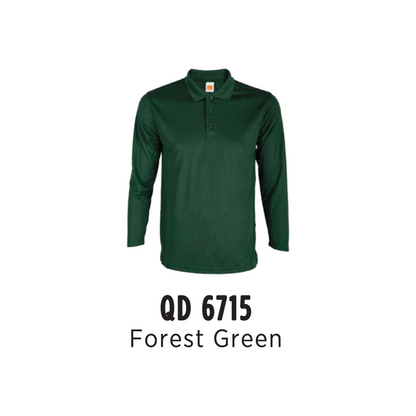 Custom Polo Long Sleeve - Unisex Microfibre Eyelet Polo Shirt | Plain | Forest Green | QD6715