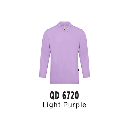 Custom Polo Long Sleeve - Unisex Microfibre Eyelet Long Sleeve Polo Shirt | Plain | Light Purple | QD6720
