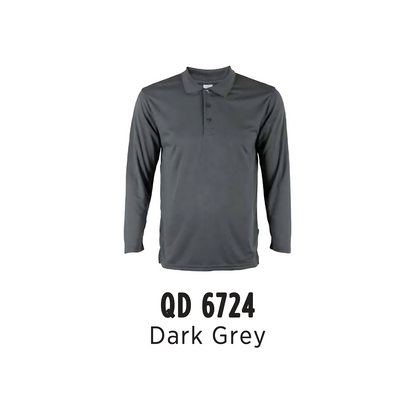 Custom Polo Long Sleeve - Unisex Microfibre Eyelet Polo Shirt | Plain | Dark Grey | QD6724