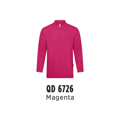 Custom Polo Long Sleeve - Unisex Microfibre Eyelet Long Sleeve Polo Shirt | Plain | Magenta | QD6726