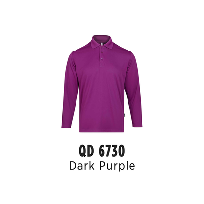 Custom Polo Long Sleeve - Unisex Microfibre Eyelet Long Sleeve Polo Shirt | Plain | Dark Purple | QD6730