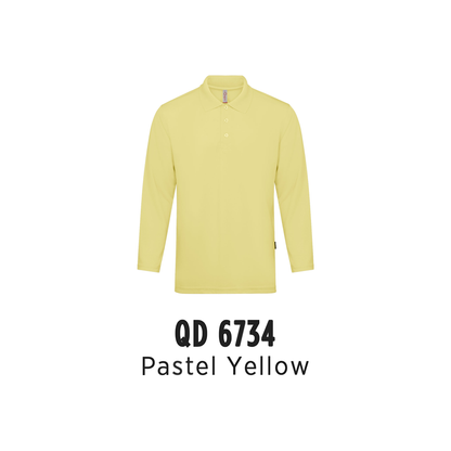 Custom Polo Long Sleeve - Unisex Microfibre Eyelet Long Sleeve Polo Shirt | Plain | Pastel Yellow | QD6734