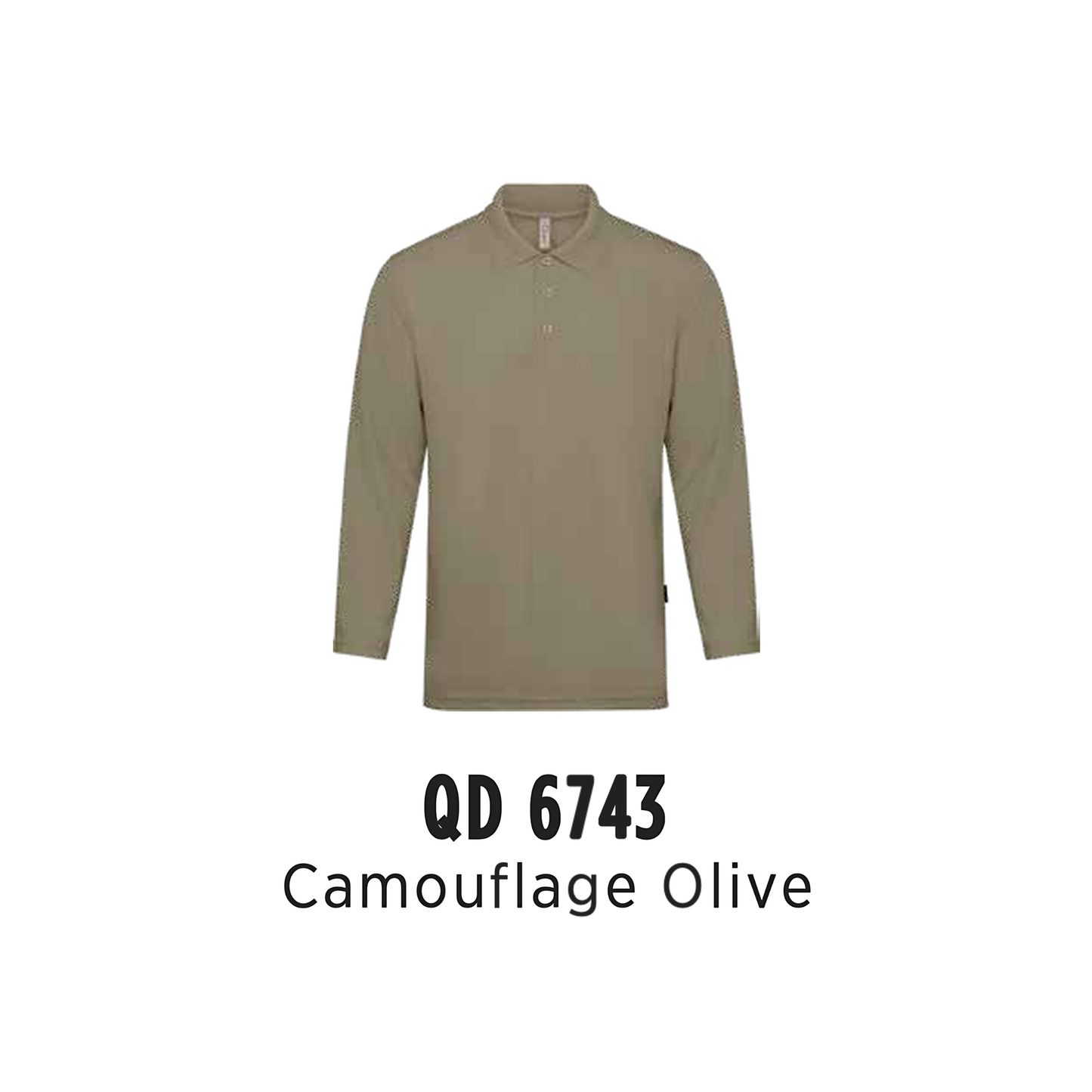 Custom Polo Long Sleeve - Unisex Microfibre Eyelet Long Sleeve Polo Shirt | Plain | Camouflage Olive | QD6743