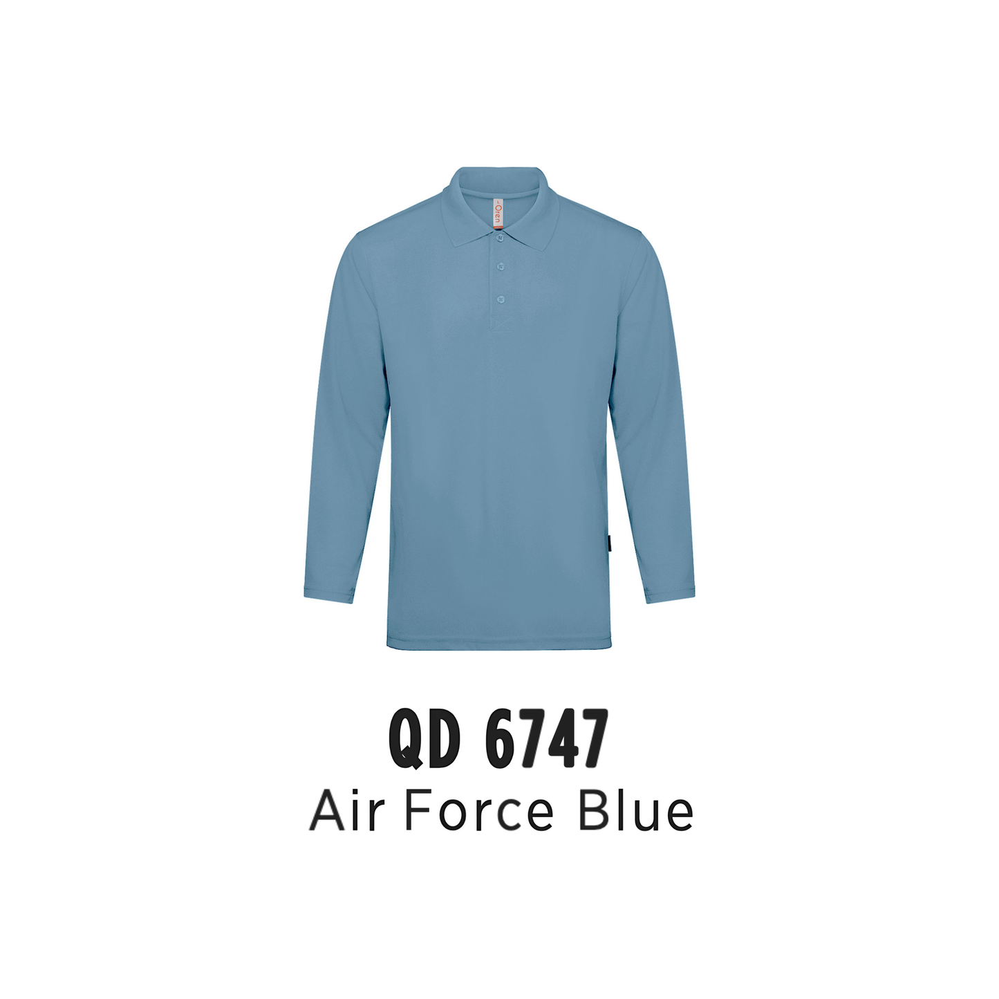 Custom Polo Long Sleeve - Unisex Microfibre Eyelet Long Sleeve Polo Shirt | Plain | Air Force Blue | QD6747