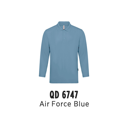 Custom Polo Long Sleeve - Unisex Microfibre Eyelet Long Sleeve Polo Shirt | Plain | Air Force Blue | QD6747
