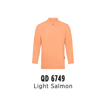 Custom Polo Long Sleeve - Unisex Microfibre Eyelet Long Sleeve Polo Shirt | Plain | Light Salmon | QD6749