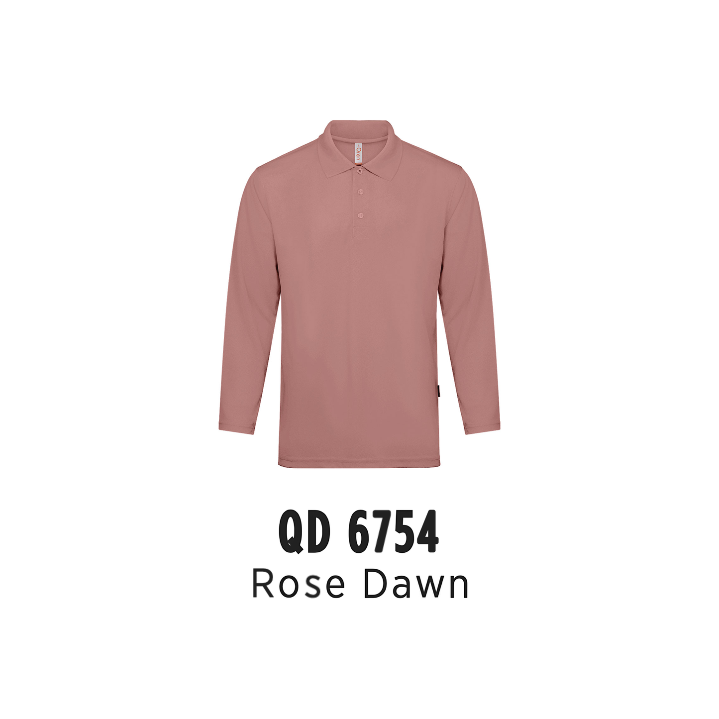 Custom Polo Long Sleeve - Unisex Microfibre Eyelet Long Sleeve Polo Shirt | Plain | Rose Dawn | QD6754