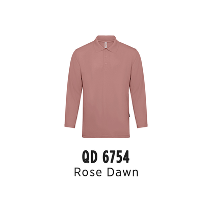 Custom Polo Long Sleeve - Unisex Microfibre Eyelet Long Sleeve Polo Shirt | Plain | Rose Dawn | QD6754