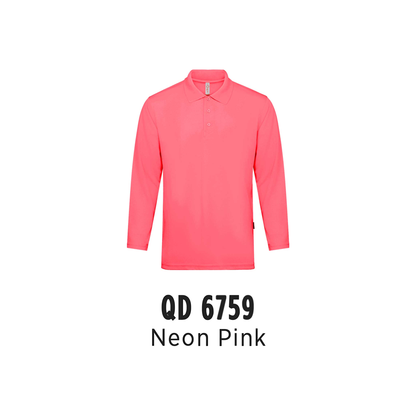 Custom Polo Long Sleeve - Unisex Microfibre Eyelet Long Sleeve Polo Shirt | Plain | Neon Pink | QD6759