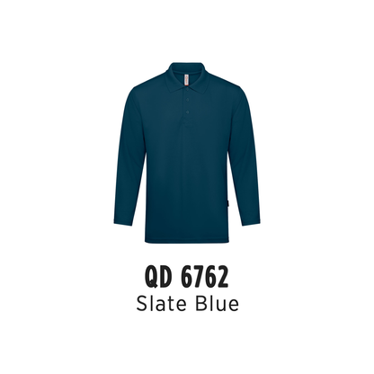 Custom Polo Long Sleeve - Unisex Microfibre Eyelet Polo Shirt | Plain | Slate Blue | QD6762