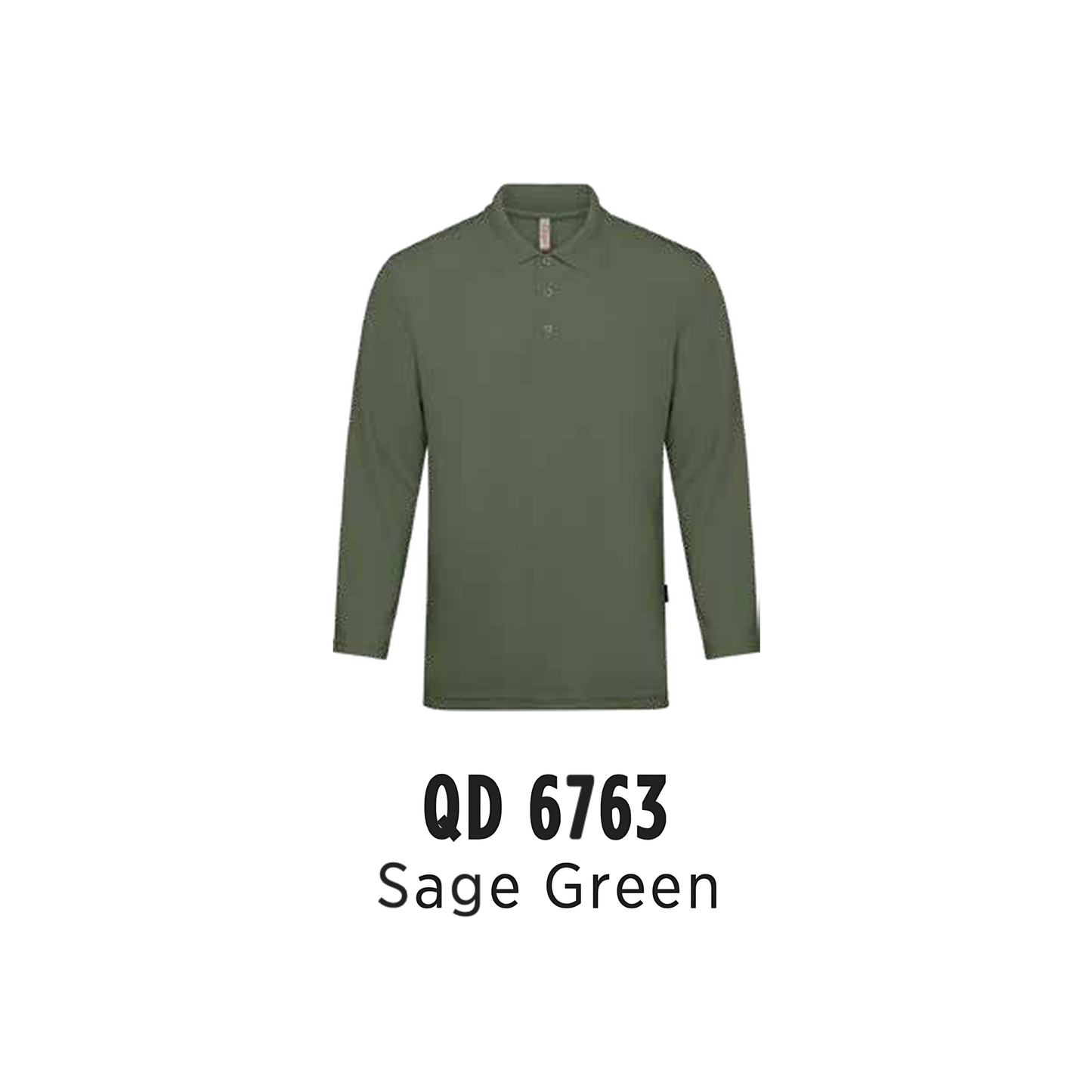 Custom Polo Long Sleeve - Unisex Microfibre Eyelet Long Sleeve Polo Shirt | Plain | Sage Green | QD6763
