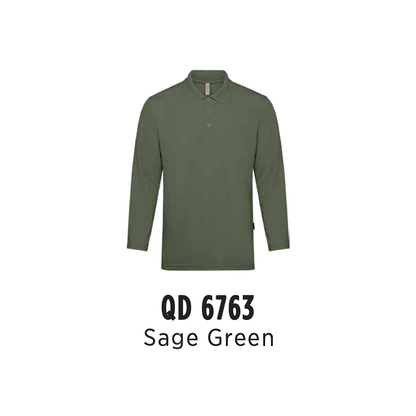 Custom Polo Long Sleeve - Unisex Microfibre Eyelet Long Sleeve Polo Shirt | Plain | Sage Green | QD6763