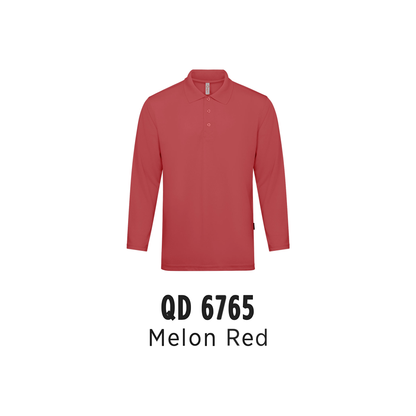 Custom Polo Long Sleeve - Unisex Microfibre Eyelet Long Sleeve Polo Shirt | Plain | Melon Red | QD6765
