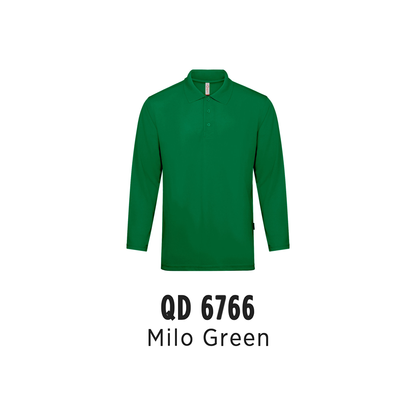 Custom Polo Long Sleeve - Unisex Microfibre Eyelet Long Sleeve Polo Shirt | Plain | Milo Green | QD6766